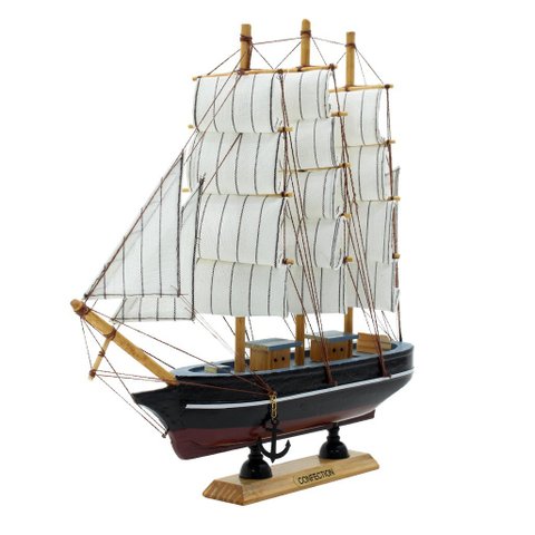 Miniatura Barco Navio de Madeira Veleiro Decorativo – 29cm