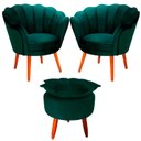 Ver imagem 1 de Kit 2 Poltronas com Puff Decorativa Pétala de Flor Sala Esmaltaria Salão Escritório Verde
