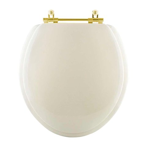 Assento Sanitario Almofadado Convencional Oval Marfim para Vaso Fiori com Ferragem Dourada