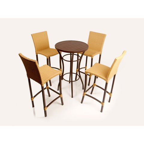 Conjunto de 4 Banquetas Cannes e Bistrô com Tampo Ripado em Alumínio para Edícula, Cozinha, Sal - Az