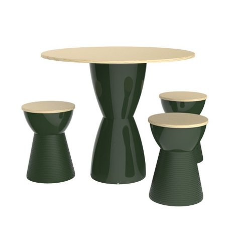 Conjunto Fit Wood com Mesa + 03 Banquetas Sili I'm In Verde Alecrim Grifit Sili - I'm In