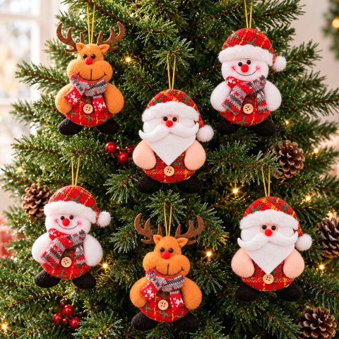 Enfeite Árvore de Natal Papai Noel Rena Neve 12cm Kit 24PÇS