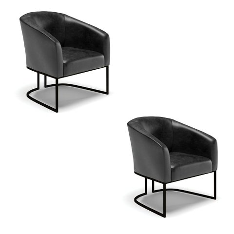 Kit 2 Poltronas Stella Corano Preto Base Industrial Preto - D’Rossi
