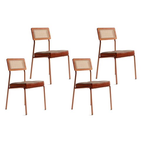 Cadeira Sala de Jantar 1741 Kit 4 Uni Rose/linho Areia/courano Caramelo - Carraro