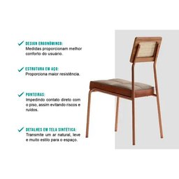 Cadeira Sala de Jantar 1741 Kit 4 Uni Rose/linho Areia/courano Caramelo - Carraro - 3