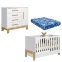 Ver imagem 1 de Berço Americano 4300 Fantasia e Cômoda 4355 Q Encanto Slm Branco Acetinado com Colchão Ortobom