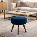 Ver imagem 2 de Puff Decorativo Banqueta Redondo Penteadeira Camarim Pé Palito Milão Suede Veludo Cor Azul