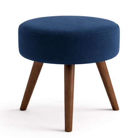 Puff Decorativo Banqueta Redondo Penteadeira Camarim Pé Palito Milão Suede Veludo Cor Azul