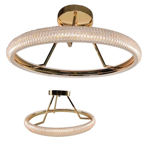 Luminaria Anel Cristal 3 em 1 Led Lustre Pendente Arco Perfil Infinito Recepçao Sala de Jantar Quart
