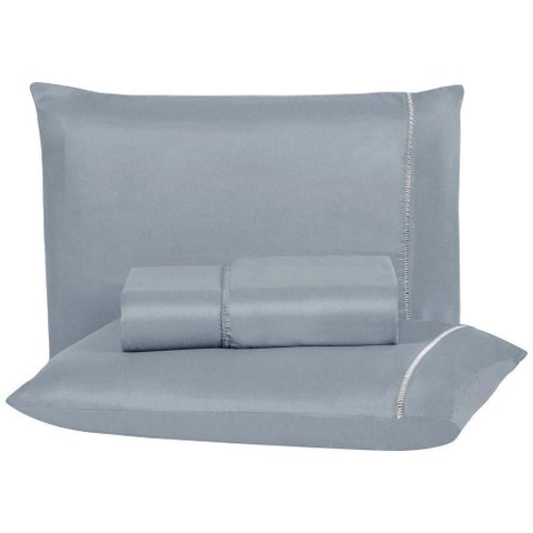 Jogo de Cama Aquarela Casal Micropercal Ponto Palito 03 Peças 200 Fios 100% Poliéster - Cinza