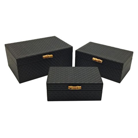 Conjunto 3 Caixas Decorativas de Madeira Preta Al0014 Btc