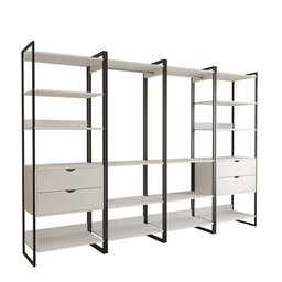 Guarda Roupa Aberto Industrial Casal Modulado Completo Branco Cabideiro com Gavetas Ferro Preto - 2