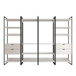 Guarda Roupa Aberto Industrial Casal Modulado Completo Branco Cabideiro com Gavetas Ferro Preto - 3