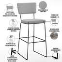 Ver imagem 4 de Kit 05 Banquetas Alta para Cozinha Sala de Jantar Base Aço Fixa Allana L02 Linho Cinza - Lyam