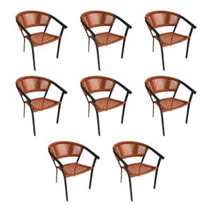 Kit 8 Cadeiras de Jantar Corda Náutica Laranja Terracota Base Aluminio Preto Sofia Linha Plus