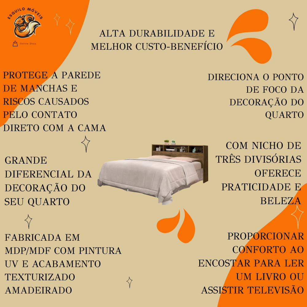 Cabeceira para Cama Box Casal 1,40 Portugal Jequitibá - 3