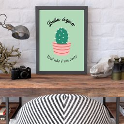 Quadro Lembrete Beber Água - Beba Água 24x18cm - com Vidro:madeira Branca - 2