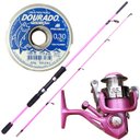 Ver imagem 1 de Kit de Pesca Feminino Vara Molinete Rosa + Linha