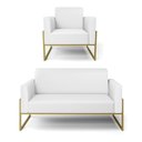 Ver imagem 1 de Sofá Namoradeira com Poltrona Base Industrial Alta Dourado Marisa Corino Branco D03 - D’Rossi