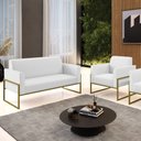 Ver imagem 2 de Sofá Namoradeira com Poltrona Base Industrial Alta Dourado Marisa Corino Branco D03 - D’Rossi