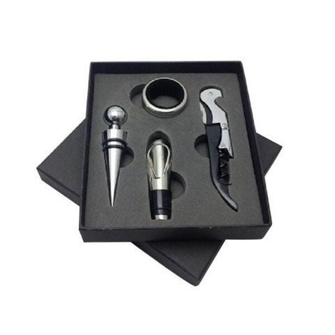 Kit Vinho 4 Peças Saca Rolha Tampa Dosador Salva Gotas