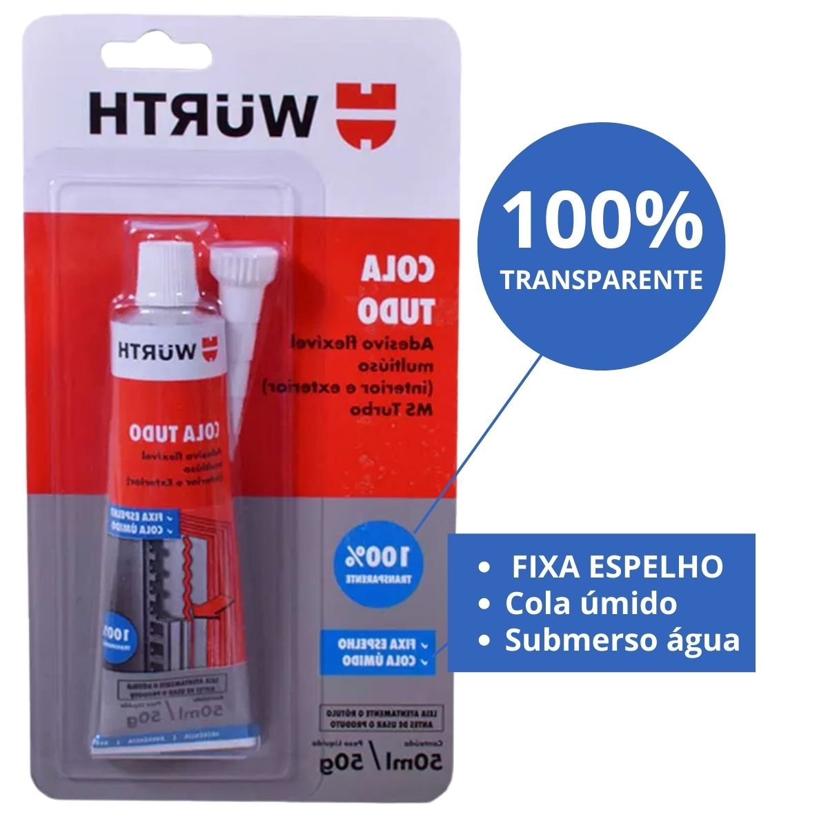 Cola Especial: Humid, Espelho, Fixa Debaixo D,água Wurth 50g Incolor - 3