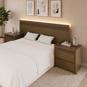 Ver imagem 1 de Painel Cabeceira Frisado Casal com LED e 2 Mesas de Cabeceira 109x180cm