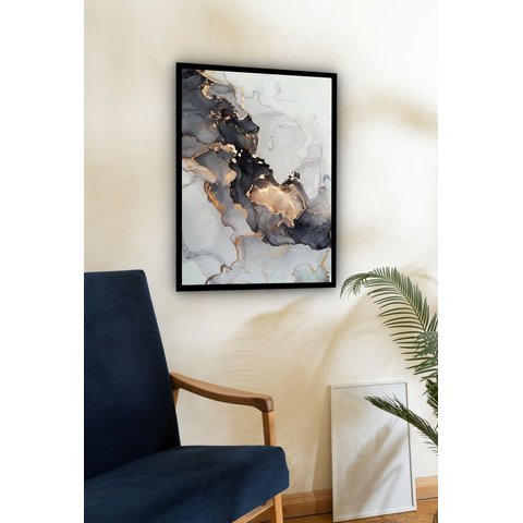 Quadro Decorativo Abstrato Mármore - 70x50cm:moldura Preta