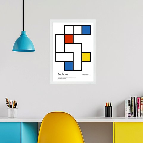 Quadro Abstrato Bauhaus Multicolor - Tetris 24x18cm - com Vidro:moldura Preta