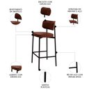Ver imagem 3 de Banqueta Alta Bar Estofada Kit 3 Ella M25 Sintético Whisky - Mpozenato