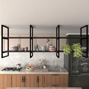 Ver imagem 2 de Prateleira Suspensa Industrial em MDF com Estrutura Preta – Estante de Parede com Nichos Decorativos