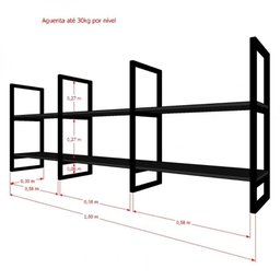 Prateleira Suspensa Industrial em MDF com Estrutura Preta – Estante de Parede com Nichos Decorativos - 4