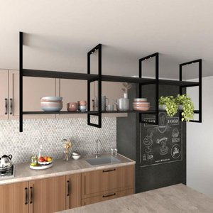 Prateleira Suspensa Industrial em MDF com Estrutura Preta – Estante de Parede com Nichos Decorativos