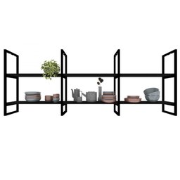 Prateleira Suspensa Industrial em MDF com Estrutura Preta – Estante de Parede com Nichos Decorativos - 3