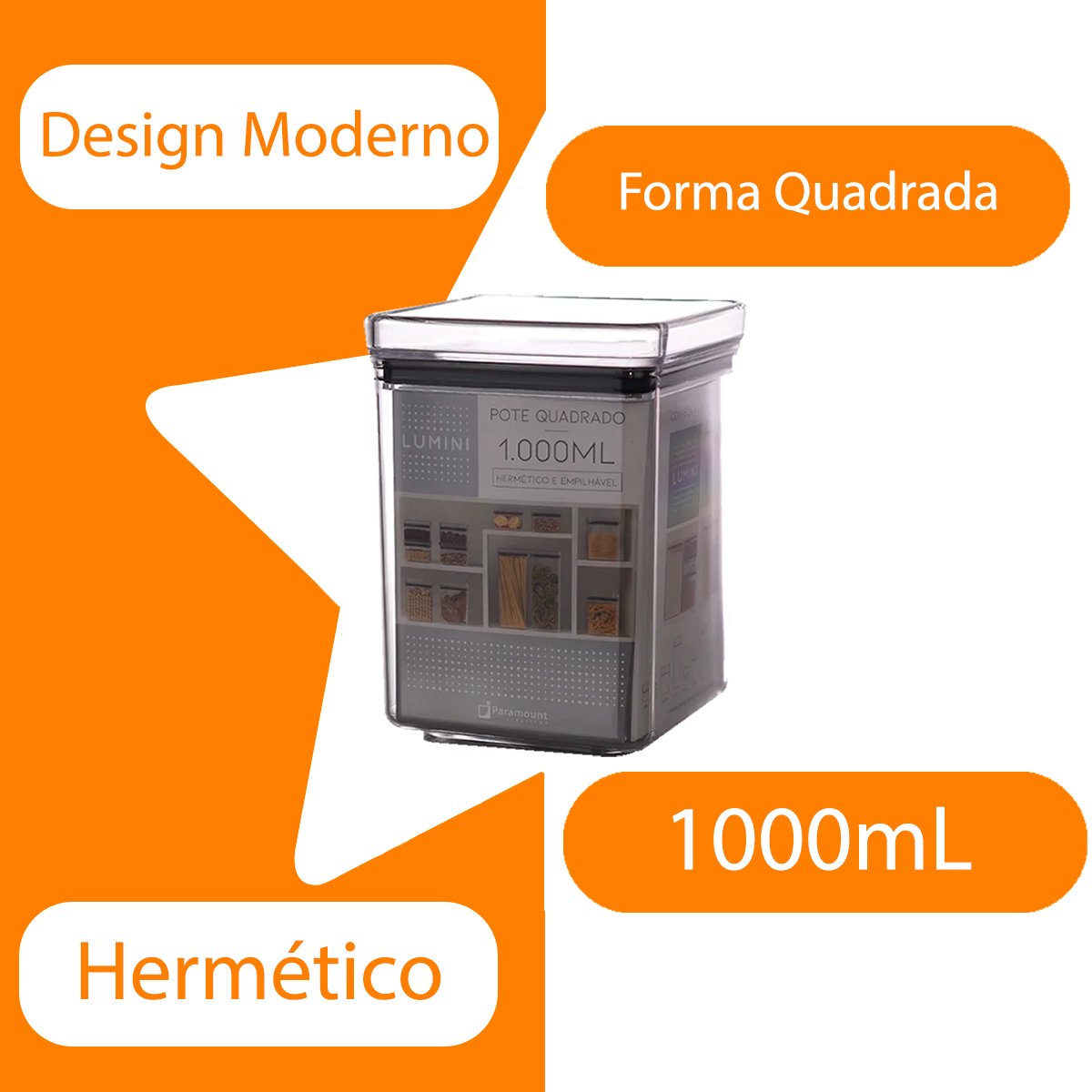 Pote Hermético Lumini Quadrado 1000ml - Paramount - 4