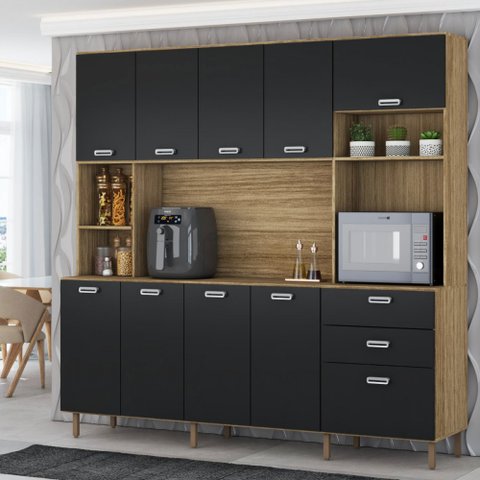 Cozinha Compacta Luiza 10 Portas 2 Gavetas Freijó/nero - Panorama Móveis