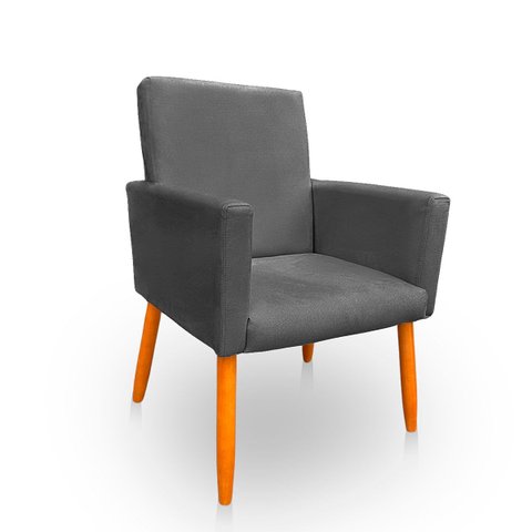 Poltrona Nina Decorativa Suede Chumbo para Escritorio, Sala Salão Biselos-Decor