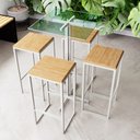 Ver imagem 1 de Conjunto Mesa Alta Bar Bistrô Quadrada Vidro 4 Bancos Pinus Industrial White Don Castro Decor Indust