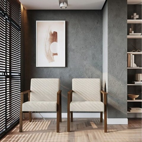 Kit 2 Poltrona Decorativa Madeira Maciça Jequitibá Assento com Persintas Slim