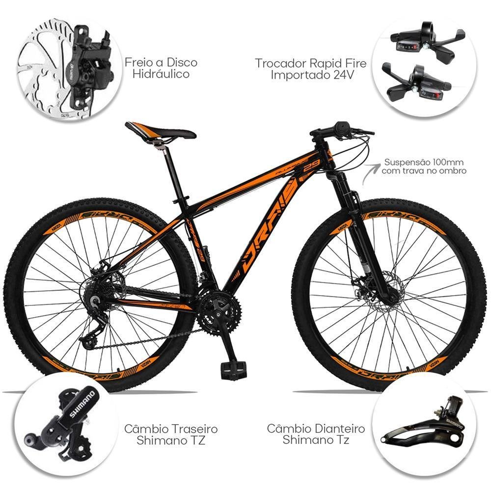 Bicicleta Aro 29 Drais 24V Suspensão Trava Hidráulica Preto/Laranja 19" - 229 - 2