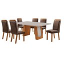 Ver imagem 5 de Conjunto de Jantar Carolina 6 Lugares Tampo MDF com Vidro e Cadeiras Estofadas Marrom 180cm Moderna