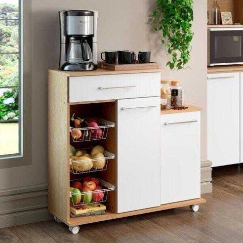 Balcão Fruteira Multiuso Ditália Mf-185 Carvalho/Branco