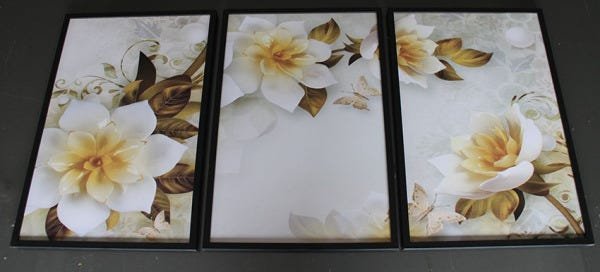 Kit 3 Quadros Com Moldura Branca Árvore Cerejeira Branca Flores 40x60 60x40 cm - 3