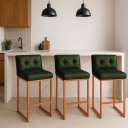 Ver imagem 1 de Banqueta Cozinha Alta com Encosto Industrial Kit 3 Bronze Lirina Pu Verde C05 - D’Rossi
