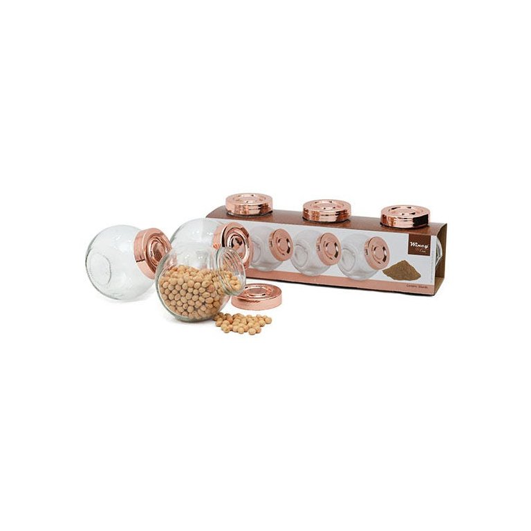 PORTA CONDIMENTO DE VIDRO COM TAMPA METALIZADO ROSE 3 PECAS
