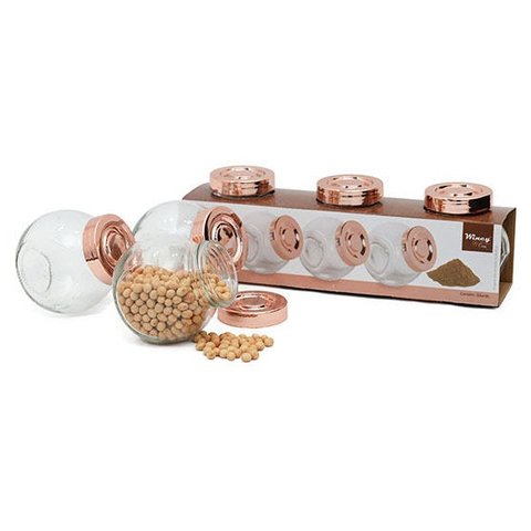 PORTA CONDIMENTO DE VIDRO COM TAMPA METALIZADO ROSE 3 PECAS