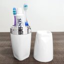 Ver imagem 3 de Porta Escova De Dente Com Tampa Suporte Pasta Banheiro Uz Branco Metalizado