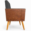 Ver imagem 3 de Poltrona Decorativa Lis Assento Confortável Linho Corino Pé Palito Marrom Clique & Decore