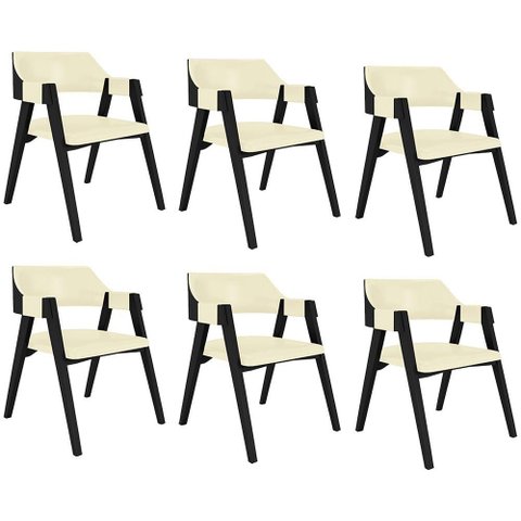 Kit 6 Cadeiras Sala de Jantar e Jogos Carteados Madeira Maciça Poker Pu Offwhite-preto G42 - Gran