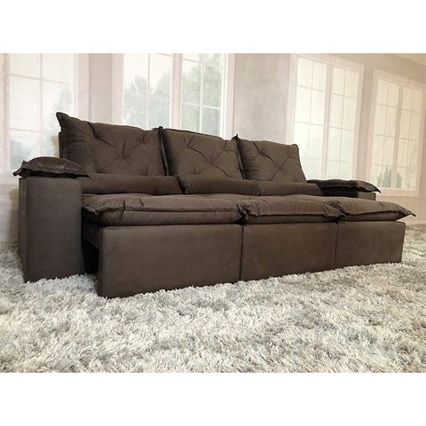 Sofá Retrátil e Reclinável 2,70m em Tecido Veludão C/pillow Nos Braços Athenas:marrom/270cm